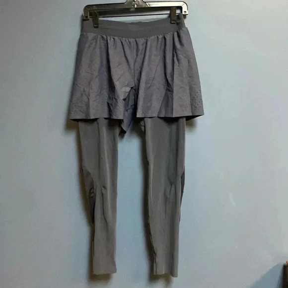 QUECHUA WO NAVY ATHLETIC LEGGINGS WITH OVER SHORTS  NYLON SPANDEX  BLEND NO TAGS - Picture 7 of 11